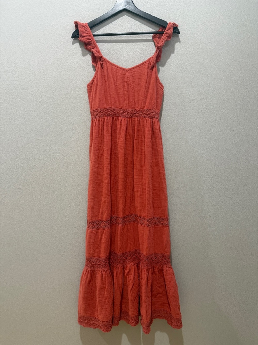 Patrons Of Peace Rust Orange Crochet Detail Maxi Dress Size XS